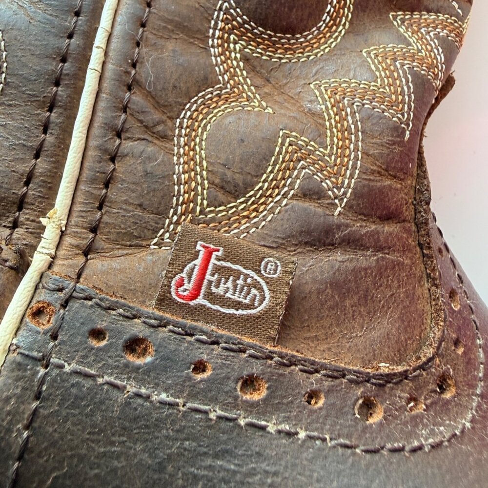 Justin Western Boots Womens 6.5B Brown Cowhide Leather Inji Aged Bark Western - Picture 14 of 15